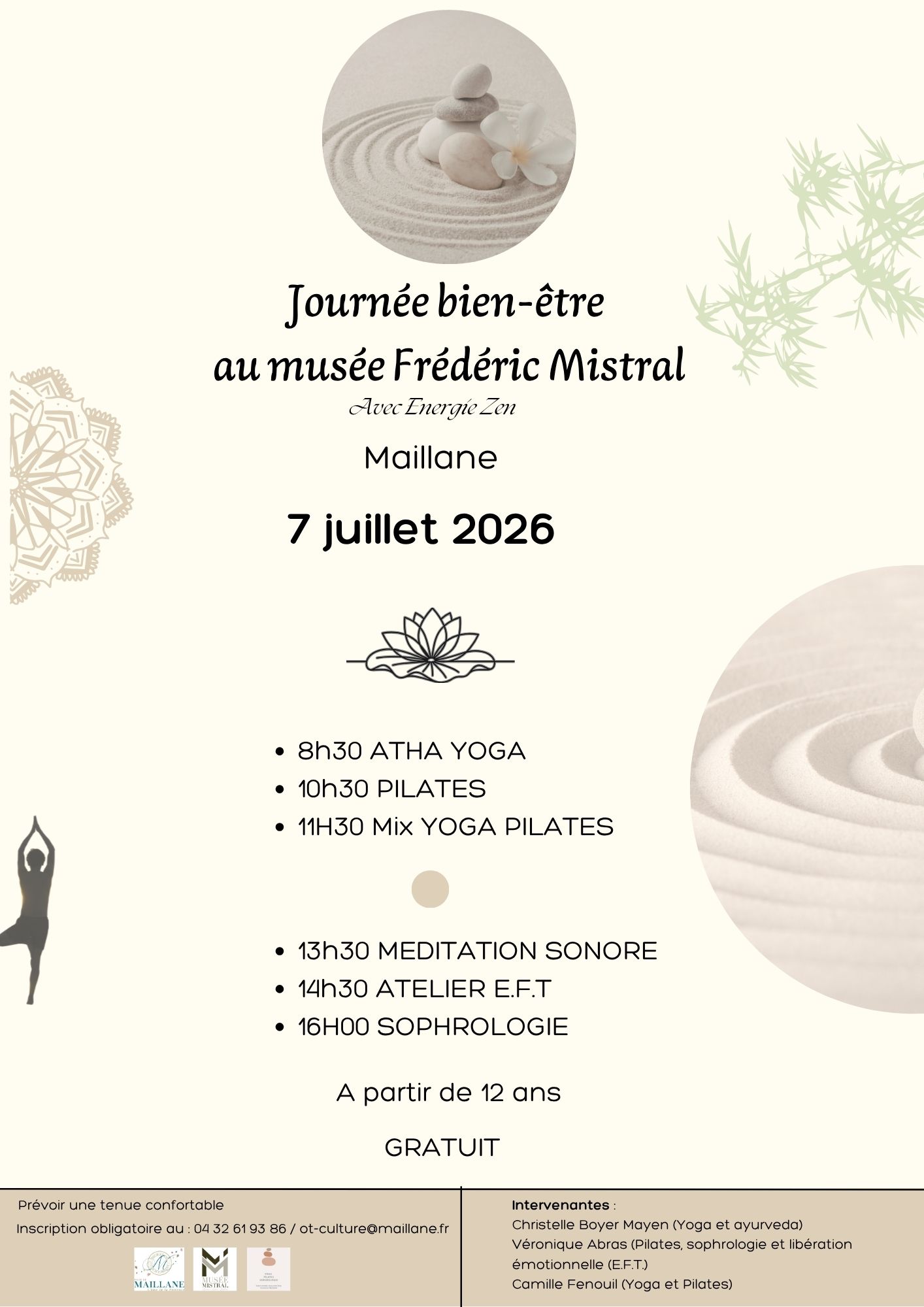 Affiche Evènement Cours de Yoga Méditation Zen Simple Beige Vert